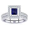 1ct Princess Cut Sapphire and Diamond Bridal Set in 14k White Gold
 Image-1