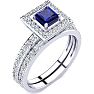 1ct Princess Cut Sapphire and Diamond Bridal Set in 14k White Gold
 Image-2