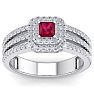 1 Carat Princess Shape Double Halo Ruby and Diamond Engagement Ring In 14 Karat White Gold Image-1