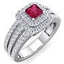 1 Carat Princess Shape Double Halo Ruby and Diamond Engagement Ring In 14 Karat White Gold Image-2