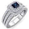 1 Carat Princess Shape Double Halo Sapphire and Diamond Engagement Ring In 14 Karat White Gold Image-2