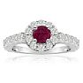 1 1/2 Carat Halo Diamond and Ruby Engagement Ring in 14 Karat White Gold
 Image-1