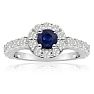 1 1/2 Carat Halo Diamond and Sapphire Engagement Ring in 14 Karat White Gold
 Image-1