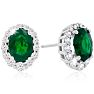 3.20 Carat Fine Quality Emerald And Diamond Earrings In 14K White Gold Image-1