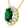 2-9/10 Carat Oval Shape Emerald Necklaces With Diamond Halo In 14 Karat Yellow Gold, 18 Inch Chain Image-2
