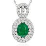 3-1/2 Carat Oval Shape Emerald Necklaces With Diamonds In 14 Karat White Gold, 18 Inch Chain Image-1