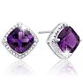 3 3/4 Carat Cushion Cut Amethyst and Diamond Earrings Image-1