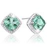 3 3/4 Carat Cushion Cut Green Amethyst and Diamond Earrings In Sterling Silver Image-1