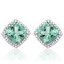 3 3/4 Carat Cushion Cut Green Amethyst and Diamond Earrings In Sterling Silver Image-2