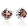 3 3/4 Carat Cushion Cut Smoky Quartz and Diamond Earrings In Sterling Silver Image-1