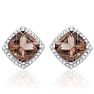 3 3/4 Carat Cushion Cut Smoky Quartz and Diamond Earrings In Sterling Silver Image-2