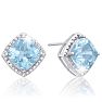 3 3/4 Carat Cushion Cut Blue Topaz and Diamond Earrings In Sterling Silver Image-1