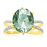 4 1/2 Carat Oval Shape Green Amethyst and Diamond Ring, Gold Overlay Image-1
