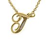 Letter T Diamond Initial Necklace In Yellow Gold With 6 Diamonds Image-1