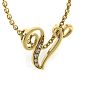Letter V Diamond Initial Necklace In Yellow Gold With 6 Diamonds Image-2