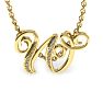 Letter W Diamond Initial Necklace In Yellow Gold With 6 Diamonds Image-1