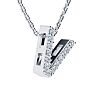 Letter V Diamond Initial Necklace In 14K White Gold With 13 Diamonds Image-2