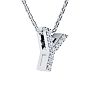 Letter Y Diamond Initial Necklace In 14K White Gold With 13 Diamonds Image-2