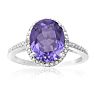 3 Carat Oval Shape Created Tanzanite and Diamond Halo Ring In Sterling Silver Image-1
