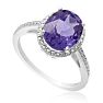 3 Carat Oval Shape Created Tanzanite and Diamond Halo Ring In Sterling Silver Image-5