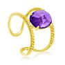 3 Carat Amethyst and Diamond Open Shank Ring In 14 Karat Yellow Gold Over Sterling Silver Image-4