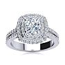 2 Carat Double Halo Cushion Cut Diamond Engagement Ring in 14 Karat White Gold Image-1