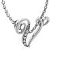 Letter V Diamond Initial Necklace In White Gold With 6 Diamonds Image-2