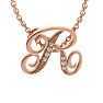Letter R Diamond Initial Necklace In Rose Gold With 6 Diamonds Image-1