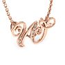 Letter W Diamond Initial Necklace In Rose Gold With 6 Diamonds Image-2