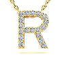 Letter R Diamond Initial Necklace In 14K Yellow Gold With 13 Diamonds Image-1
