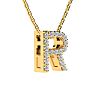 Letter R Diamond Initial Necklace In 14K Yellow Gold With 13 Diamonds Image-2