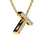 Letter T Diamond Initial Necklace In 14K Yellow Gold With 13 Diamonds Image-2