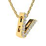 Letter V Diamond Initial Necklace In 14K Yellow Gold With 13 Diamonds Image-2