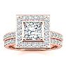 2 Carat Princess Cut Halo Diamond Bridal Set in 14k Rose Gold Image-1