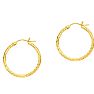 14 Karat Yellow Gold Polish Finished 25mm Etched Hoop Earrings With Hinge With Notched Closure Image-1