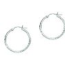 14 Karat White Gold Polish Finished 25mm Etched Hoop Earrings With Hinge With Notched Closure Image-1