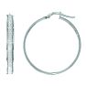 14 Karat White Gold Polish Finished 28mm Laser Finished Glitter Hoop Earrings With Hinge With Notched Closure
 Image-1