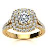1 Carat Double Halo Diamond Engagement Ring in 14 Karat Yellow Gold Image-1