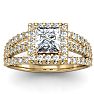 2.00 Carat Elegant Princess Cut Diamond Halo Engagement Ring With 70 Fiery Accent Diamonds In 14 Karat Yellow Gold Image-1