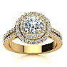 1 1/2 Carat Double Halo Round Diamond Engagement Ring in 14 Karat Yellow Gold Image-1