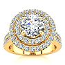 2 Carat Double Halo Round Diamond Engagement Ring in 14 Karat Yellow Gold Image-1