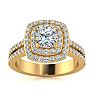 1 1/2 Carat Double Halo Cushion Cut Diamond Engagement Ring in 14 Karat Yellow Gold