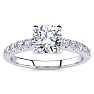 1.30 Carat Traditional Diamond Engagement Ring with 1 Carat Center Round Solitaire In 14 Karat White Gold Image-1
