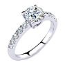 1.30 Carat Traditional Diamond Engagement Ring with 1 Carat Center Round Solitaire In 14 Karat White Gold Image-2
