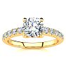 1.30 Carat Traditional Diamond Engagement Ring with 1 Carat Center Round Solitaire In 14 Karat Yellow Gold Image-1