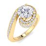 Modern Asymmetrical Round Brilliant 2 Carat Diamond Engagement Ring In 14K Yellow Gold Image-2