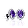 1 Carat Oval Shape Amethyst and Halo Diamond Stud Earrings In 14 Karat White Gold Image-1