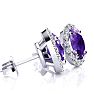 1 Carat Oval Shape Amethyst and Halo Diamond Stud Earrings In 14 Karat White Gold Image-2
