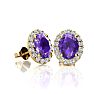 1 Carat Oval Shape Amethyst and Halo Diamond Stud Earrings In 14 Karat Yellow Gold Image-1