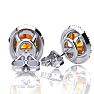 1 Carat Oval Shape Citrine and Halo Diamond Stud Earrings In 14 Karat White Gold Image-3